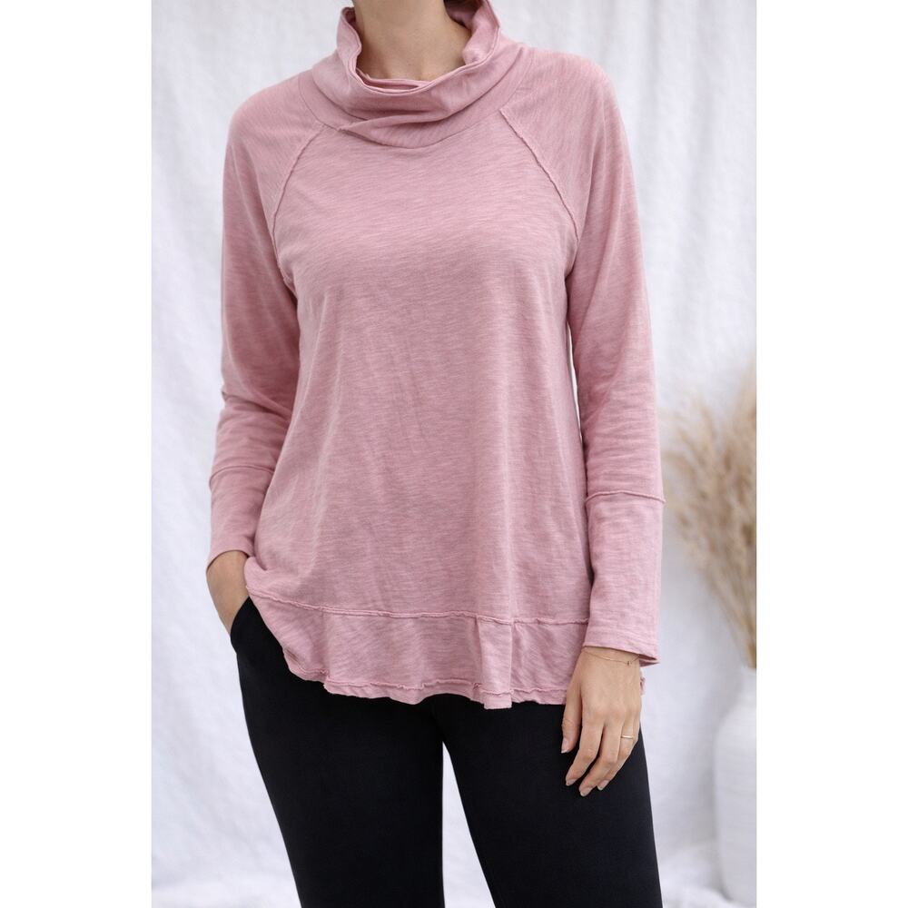MODODOC | Pink Mock Neck Tunic Top 100% Cotton Casual Athleisure | XS